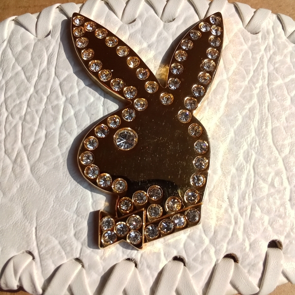 Vintage Playboy Bunny Belt Buckle White Leather Gold with Crystals - Picture 16 of 16